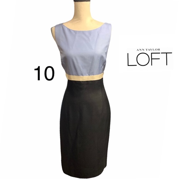 Ann Taylor LOFT Navy Periwinkle Blue White Color Block Sheath Dress 10 - Picture 1 of 5